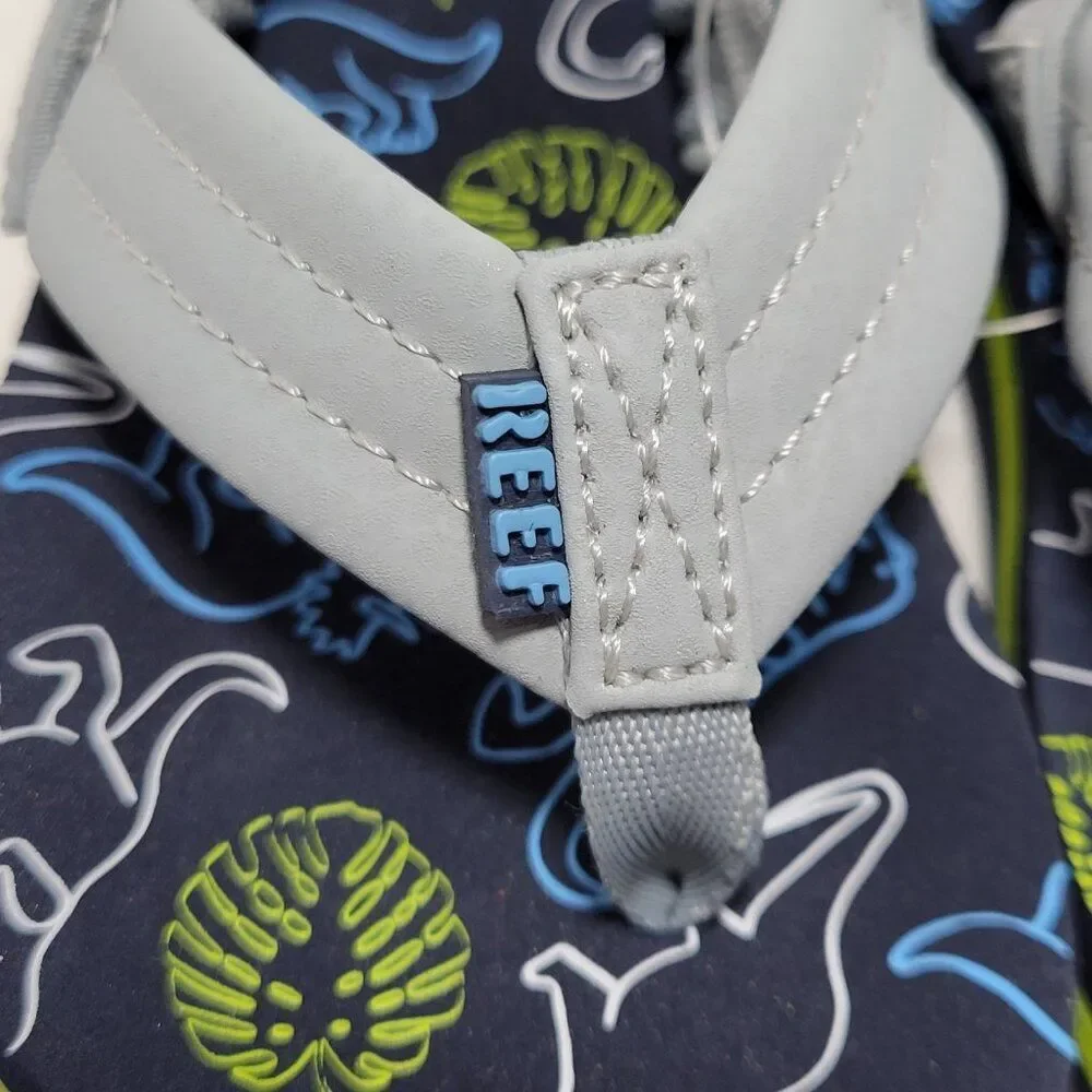 Reef Flip Flop Sandals‎ Toddler Boy Size 8 Ahi Dino Dinosaur Gray Blue Backstrap